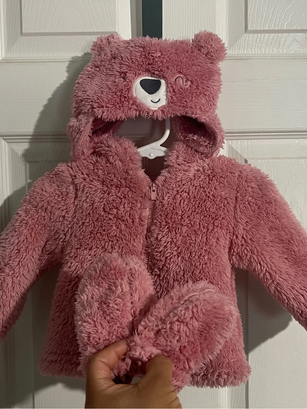 Carter's Dusty Rose Bear Hooded Fuzzy Puffer Jacket